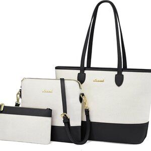 Purse and Wallet Set for Women Handbag 3Pcs Canvas Tote Satchel Purses Ladies Sh